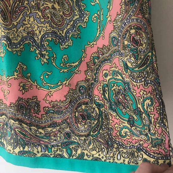 Pink & Teal Pastel Spring Paisley Floral Sleeveless Shift Blouse - Picture 4 of 9